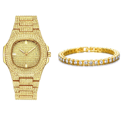 Iced Out Watch And Bracelet Sets